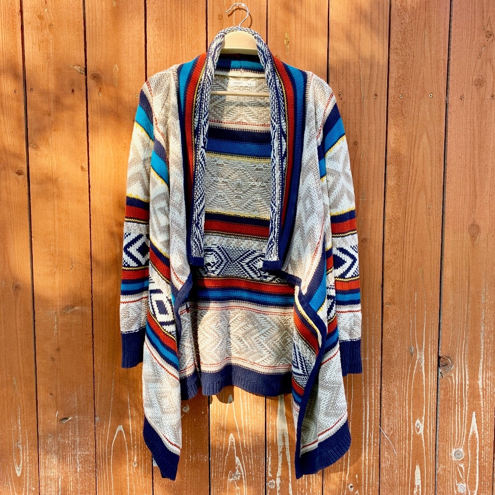 Aztec Chunky Cascade Open Cardigan Sweater